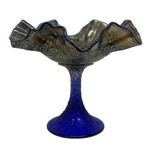 VTG Fenton Persian Medallion Carnival Glass Compote Iridescent Pedestal Dish 6"